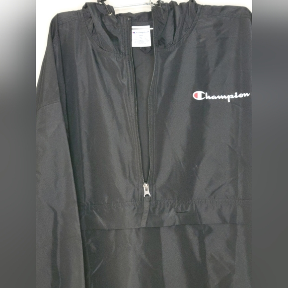 New Champion Black Packable Wind Breaker Water Resistant Coat Jacket Men's 2XL - Picture 7 of 8